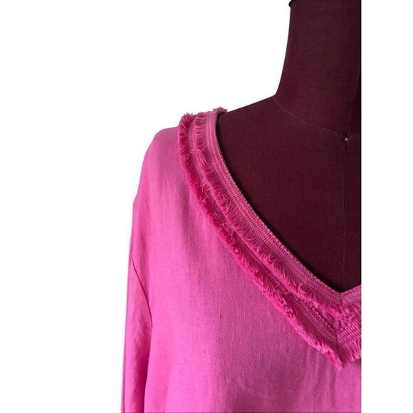 NEW Chico’s Fray Trim Easy Top blouse size 4 US XXL Pink Daisy 3/4 sleeve linen - Picture 12 of 13